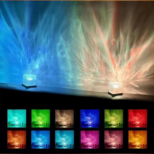 Growalleter Ocean Wave Projector Light, 16-Color LED Cube Lamp with Remote, 3D Water Ripple Projection, Romantic Ambient L...