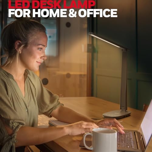 Honeywell HWT-H2 LED Desk Lamp, CRI94 Full Spectrum Eye-Caring Table Light, Foldable Dimmable 4 Color Modes with USB A+C C...