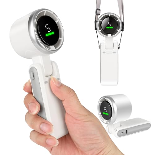 Portable Handheld Turbo Fan for Travel - 5 Gear Wind, Up to 12 Working Hours, 3-IN-1 Handheld Mini Fan with Air Turbo Tech...