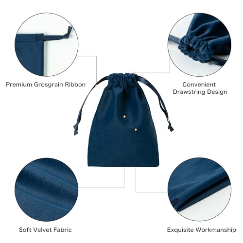 QIANF 12pcs Navy Velvet Drawstring Bags 4x6 inches Small Velvet Cloth Gift Bags Jewelry Pouches for Storage Wedding Party ...