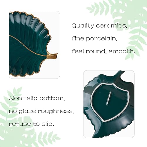 Disoza Jewelry Tray Ceramic Ring Holder Dish 10.6" x 7.9" Green Key Bowl Birthday Gifts for Women Leaf Aesthetic Coffee Ta...