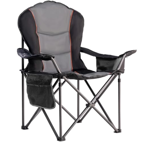 Foristrail Large Camping Chair with Side Table Heavy Duty 500LBS - Folding Outdoor Chair with Cooler Bag (Black & Gray, 1 ...