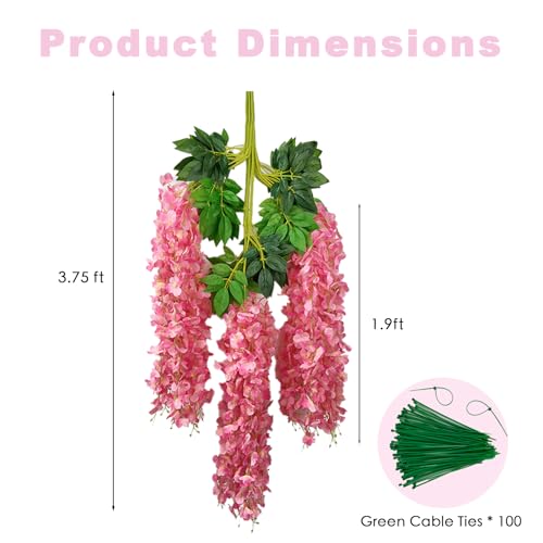 BIRDDIE 24Pcs of Artificial Wisteria Hanging Flowers, 3.75 Feet Fake Wisteria Flower Strings for Backdrop, Wedding, Ceremo...