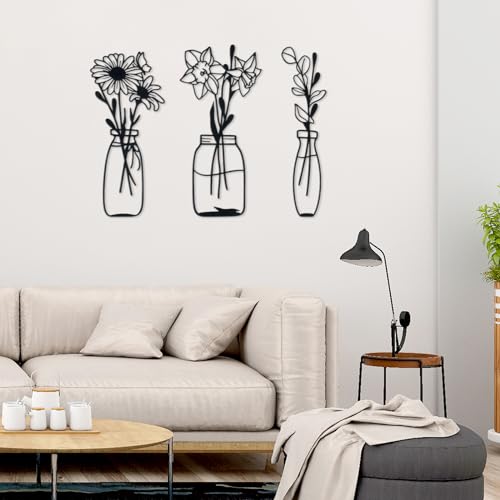 Zzbakress 3 Piece Metal Flowers and Vases Wall Decoration Minimalist Art Wall Sculpture Daffodils Chrysanthemum Eucalyptus...