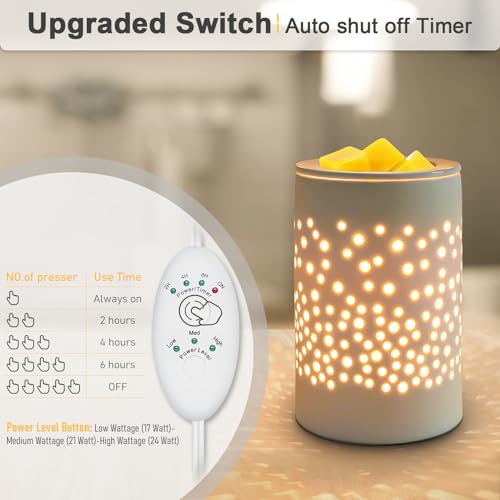Wax Melts Candle Warmer Burner - Ceramic Electric Candle Waxing Warmer Melter Timer Adjust Fragrance Intensity Auto Shut O...