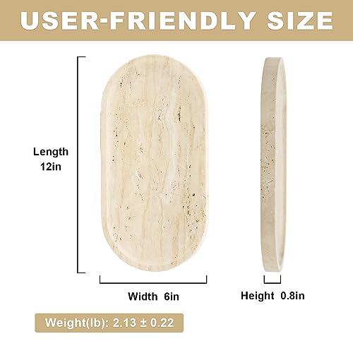 Koville Italian Travertine Tray, 12"x6" Vanity Decorative Marble Tray for Countertop, Catchall Tray for Perfume, Candles, ...