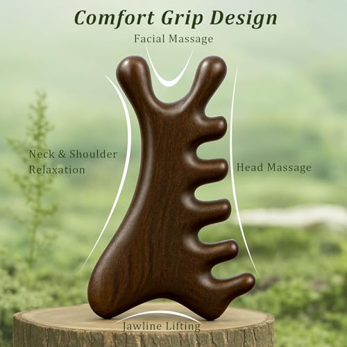 Brvlsoc Natural Sandalwood Gua Sha Tool – 4-in-1 Face & Body Massager for Lymphatic Drainage, Jawline Lift, Nose Sculpting...