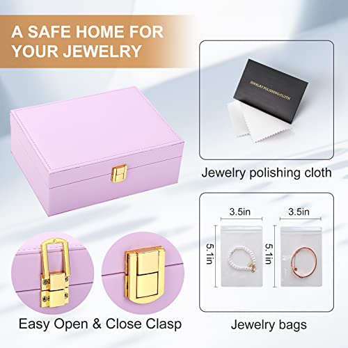 Jewelry Box for Girls Women Leather Jewelry Organizer with Lock Double Layers Jewelry Storage Case Removable Tray for Neck...