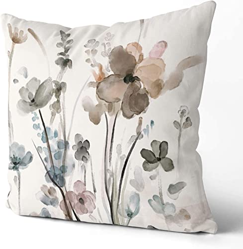 KKVEE Flower Throw Pillow Covers 18x18 Set of 2, Flowers Pillow Cushion Cases, Modern Decorative Square Pillowcases for So...