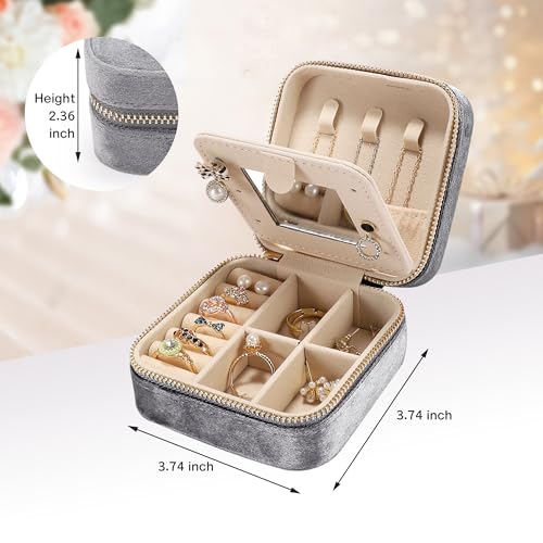 Fijxzct Velvet Travel Jewelry Box for Women - Small Portable Organizer, Storage Case for Rings, Earrings and Girls Necklac...