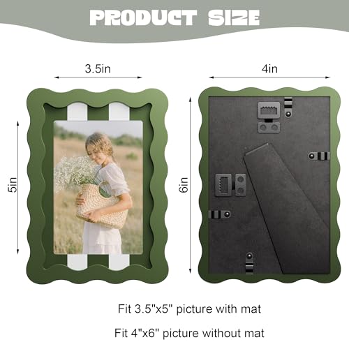 YESKAY 4x6 Picture Frame with Real Glass,Wavy Edge Wooden Photo Frame for 3.5x5,Cute Scalloped Picture Frame for Tabletop ...