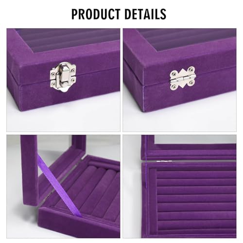 Vicoter Rings Organizer Tray 7 Slots Velvet Jewelry Earring Storage Box with Transparent lid Jewelry Display Case for Girl...