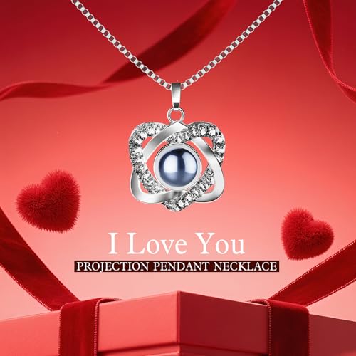 Preserved Red Rose Necklace with I Love You Heart - Forever Flowers Romantic Gifts for Women Mom Wife Girlfriend Grandma, ...
