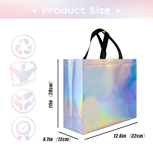 cabzymx Glossy Iridescent Gift Bags 15 Pcs, 12.6x4.7x11 In Reusable Goodie Bags Bulk with Handles & Sturdy Base, Christmas...