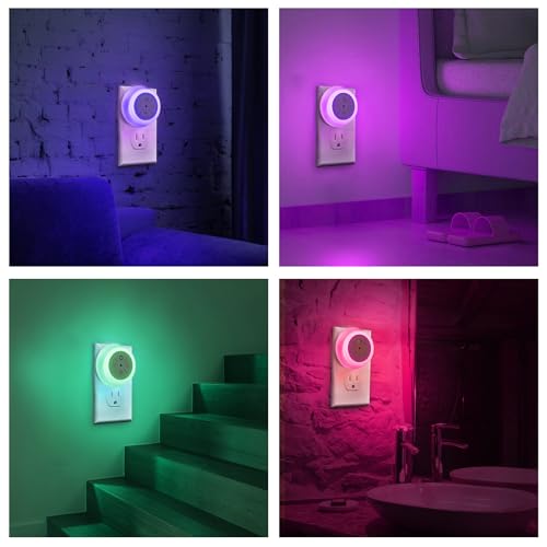 Dawnrise Night Lights Plug Into Wall, Dusk to Dawn Sensor, 2 Pack,12-Color Changing Led Plug in Night Light Dimmable for B...