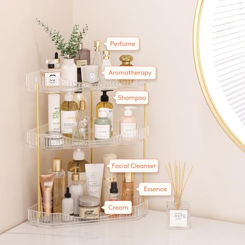 Lifewit 3-Tier Corner Bathroom Counter Organizer, Plastic Makeup Skincare Organizers Storage Countertop, Large Sink Cosmet...