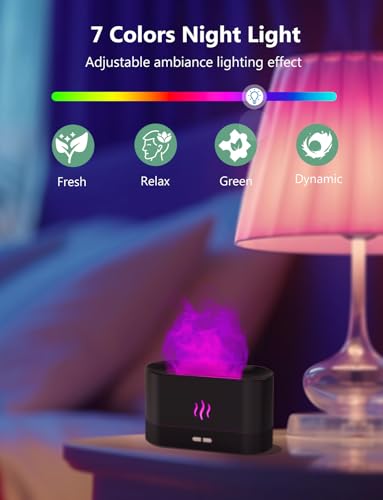 PIZAY Essential Oil Diffuser, Air Humidifier with Flame Led Light - 7 Colors, 180mL Capacity (8 Hours), Noiseless Operatio...
