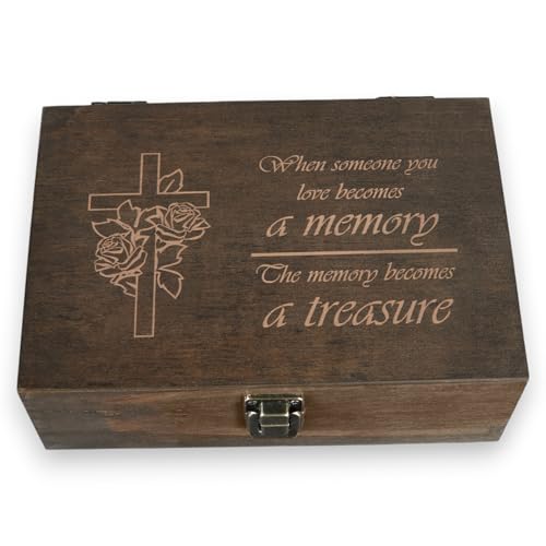 Engraved Memorial Memory Box – Wooden Keepsake Box for Loss of Loved One or Pet – Sympathy Gift – Medium Size – Dark Walnu...
