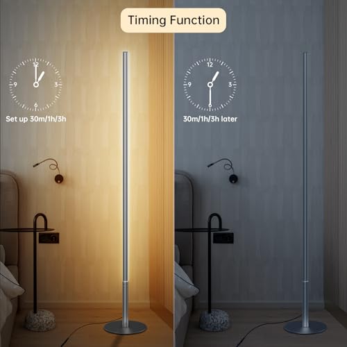 Marlrin Minimalist Corner Floor Lamp 2700K-6500K Dimmable with Remote Control 57.8" Height Metal Slim Ambient Standing LED...