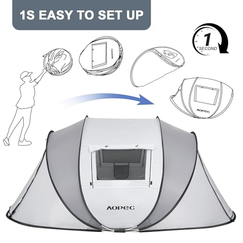 AOPEC Pop Up Camping Tent, 2/4/6 Person Instant Tent Waterproof PU4500mm, Spacious Ventilated Camping Tent with Front Porc...