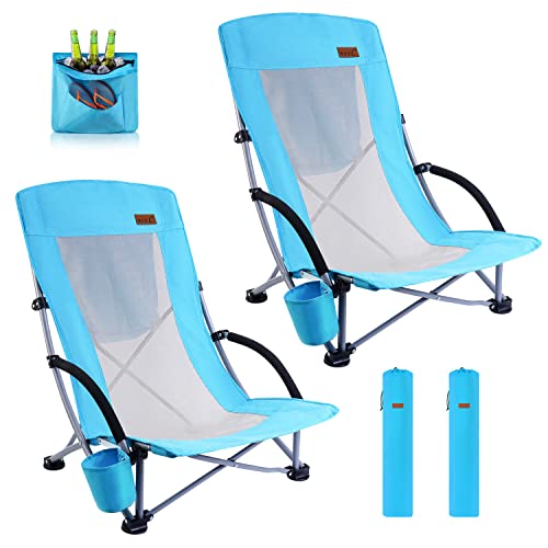 Nice C Beach Chair, Beach Chairs for Adults 2 Pack w/Cooler Compact High Back, Cup Holder & Carry Bag & Heavy Duty Outdoo...