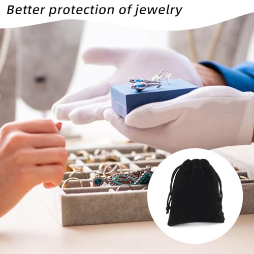 10 Pieces Velvet Drawstring Jewelry Pouches - Gift Bags for Wedding Party Favors, Candy, Christmas - Small Cloth Bags (Black)