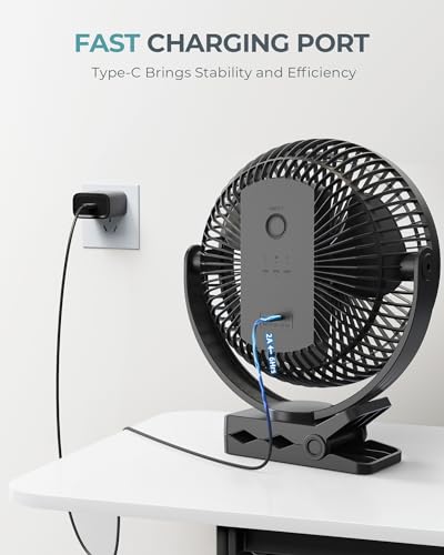 xasla 10000mAh Portable Clip on Fan, 8 inch Rechargeable Battery Operated, 24 Hours Work Time, Quiet USB 4 Speeds Persona...