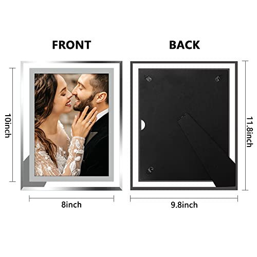 Vienrose 8x10 Picture Frame Set of 2, Clear Glass Photo Frames with Silver Edge, Horizontal or Vertical Display for Tablet...