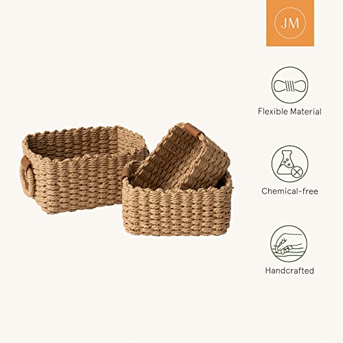 LA JOLIE MUSE Small Wicker Baskets for Organizing, Recycled Paper Rope Storage Basket Container Bins for Shelves Bathroom ...