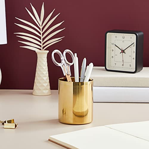 Juvale Desk Organizer Pen & Pencil Holder - 3.2 x 3.9 in, Gold Stainless Steel - Desk Supply Organizer with Gold Pen Cup, ...