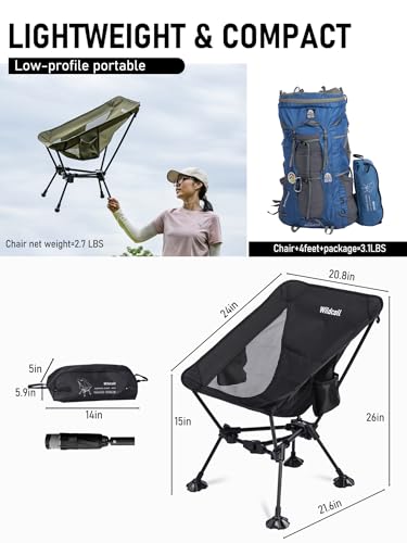 WildCall Lightweight Folding Camping Chair Compact Beach Chair with Anti-Sinking Large Feet