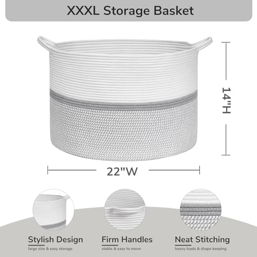 CHICVITA 85L Large Blanket Basket for Living Room, Woven Storage Baskets for Laundry Pillows Toys, Decorative Cotton Rope ...