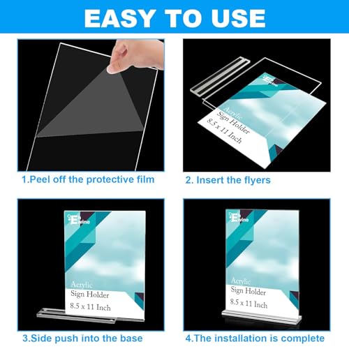 EHWINE Acrylic Sign Holder 8.5 x 11, 10 Pack Double-Sided Stand up Table Top Sign Holders, Clear Acrylic Picture Frame Men...
