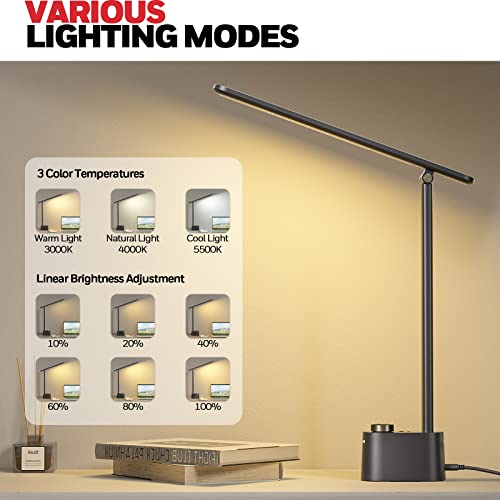 Honeywell Sunturalux™ LED Desk Lamp with USB Charging Ports HWT-H01 - Stepless Dimmable Eye Caring Desk Light for Home Off...