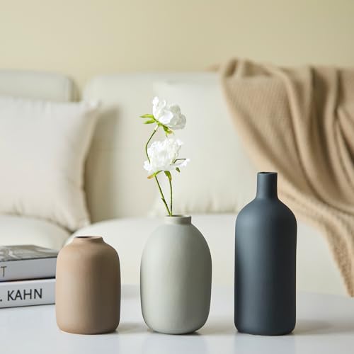 Joynisy Ceramic Vase Set of 3,Neutral Modern Vases for Bouquet Pampas Grass Dried Fresh Flowers,Rustic Home Decor for Livi...