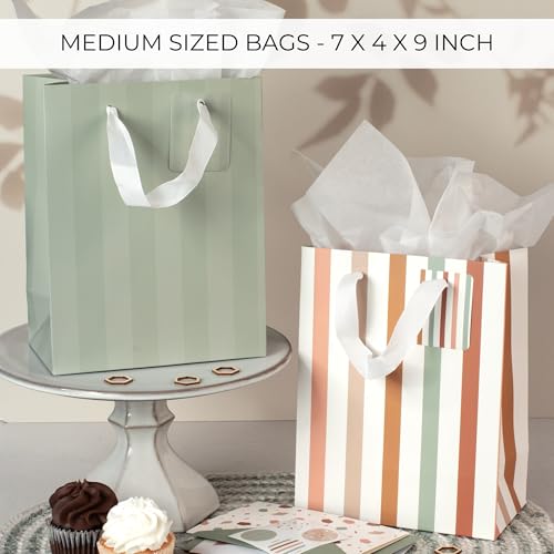 Beautiful Gift Bags Set of 4 - Medium Sized 9" Bags with Handles incl. Matching Tissue Paper, Cards & Small Stickers - Reu...