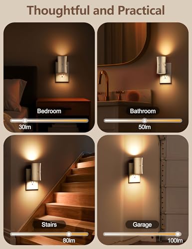 fesnne Night Light, LED Night Lights Plug into Wall, [2 Pack] Warm White 3000K, 0-100LM Adjustable Brightness Light Sensor...