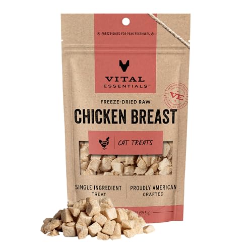 Vital Essentials Freeze Dried Cat Treats | Chicken Breast, Single Ingredient | Premium Quality | Grain Free, Healthy Treat...
