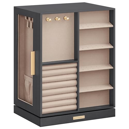 SONGMICS Jewelry Box 360° Rotating, Jewelry Storage Case with 5 Drawers, Jewelry Organizer, Glass Window, Spacious, Vertic...