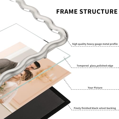GorYeeFine Silver 5x7'' Wave Design Photo Frame,High-End Heavy Duty Metal Picture Frames 7x5'' with Velvet Back,Fashionabl...