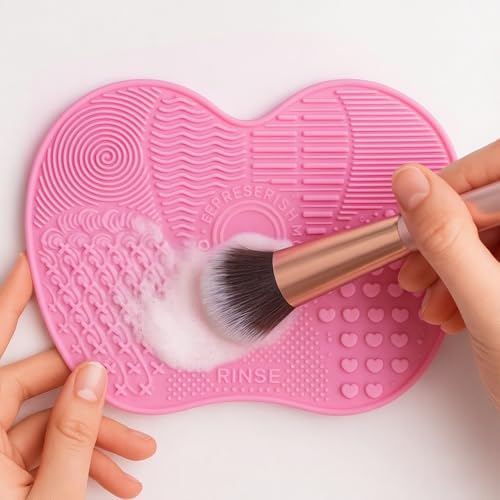 Silicone Makeup Brush Cleaner Mat, Makeup Brush Cleaning Mat, Silicone Apple Scrub Pad with Suction Cup, Make Up Brushes C...