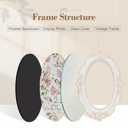 Desklens Vintage Picture Frame, 2.5x3.5 Oval Antique Photo Frame with Real Glass Front, Luxury Table Wall Haning Photo Dis...