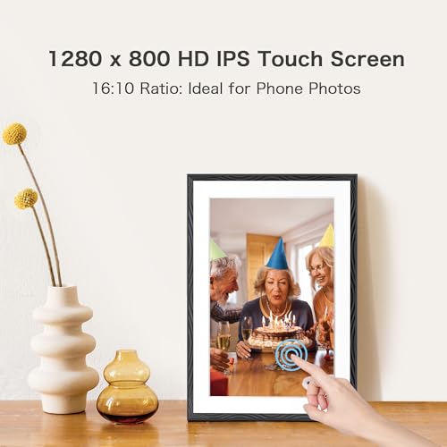 Digital Picture Frame, 10.1'' Frameo Digital Frame Wifi, 32GB Memory, 1280*800 HD Touch Screen Digital Photo Frame, Wall M...