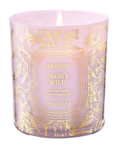 M&SENSE Wild Peony Scented Candle, Soy Wax Clean, Non-Toxic Burn, 55 Hours Long Burning 10.3oz, Elegant Romantic Floral Ar...