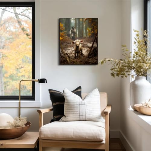 Religious wall decor for prayer room Christian wall art for Christmas decorations indoor Jesus and Lamb canvas wall prints...