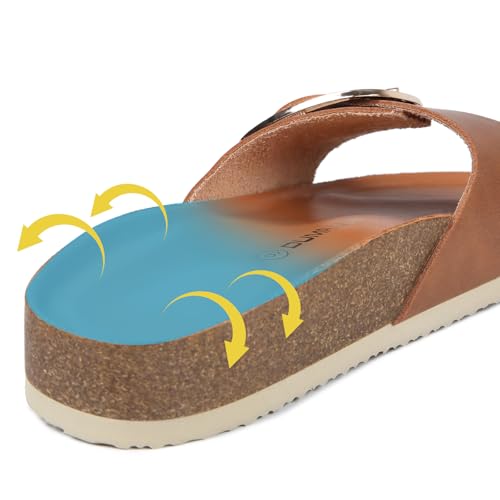 Dumalum Womens Slides Sandals Cork Footbed Flat Sandals Comfort Open Toe Buckle Flip Flops Slip On Home Slippers for Dress...