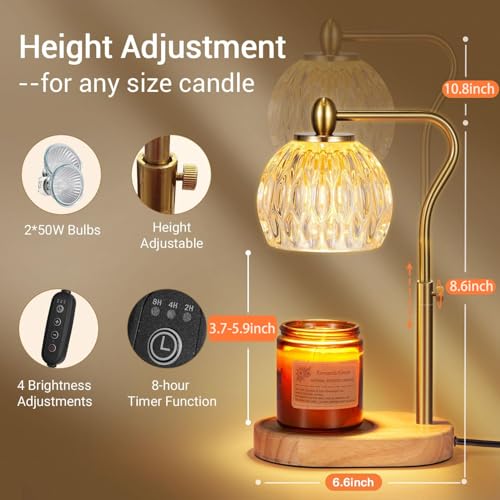 NVRGIUP Candle Warmer, Candle Warmer Lamp with Timer & Dimmer Height Adjustable Scented Candles, with 2 * 50W Bulbs for Ho...
