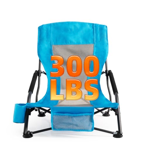 Foristrail Portable Folding Beach Chair for Adults Set of 2 - Lightweight Low Back Sling Chair with Cup Holder & Storage P...