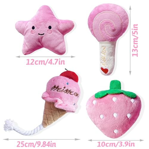 BMLTAQ Small Dog Toys, 4 Pack Pink Dog Squeak Toys, Puppy Toys for Small Dogs, Durable Plush Dog Toy Set, Soft Dog Chew To...