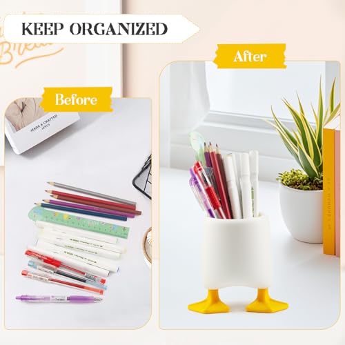 Viabty Creative Cute Duck Pen Pencil Holder, Multifunctional Stationery Pen Holder Makeup Brush Holder Kitchen Storage Cup